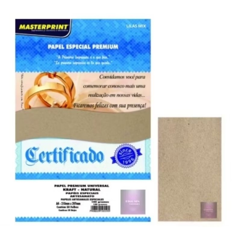 Papel Kraft 180g Natural A4 Masterprint Liso 200 Folhas Dois Lados .