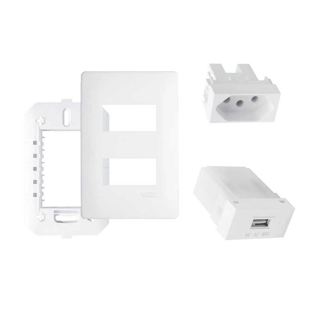 Conjunto Tomada 10A + Carregador USB P/ Embutir - Habitat