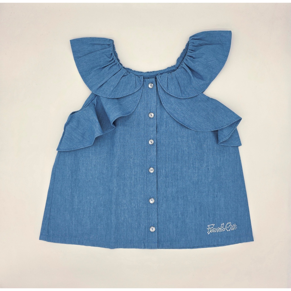 Blusa Jeans Sem Mangas French Cat Girls (Tamanho 110/120/130)