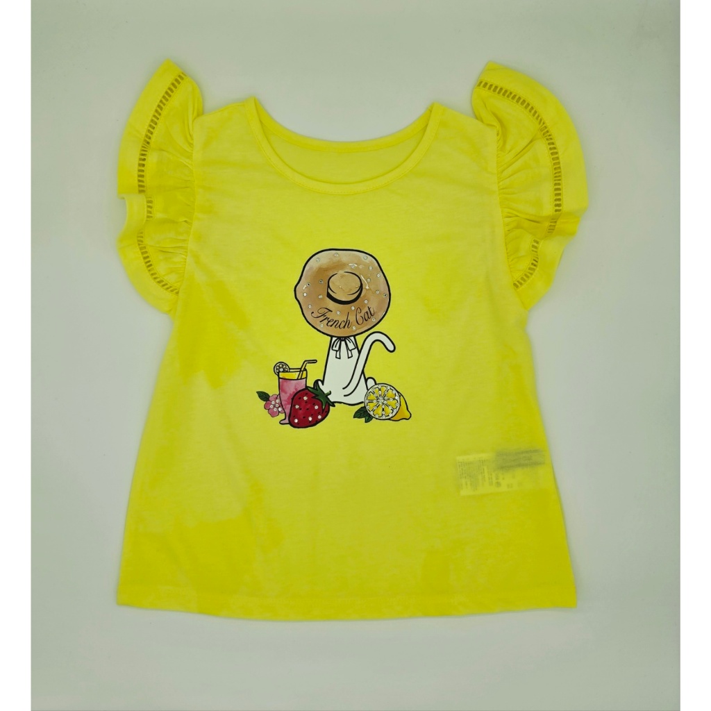 Camiseta French Cat Girls Com Babados Amarelos (Tamanho 110)