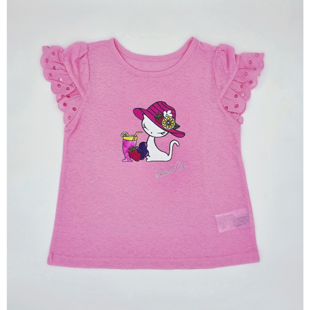 Camiseta French Cat Girls Com Babados Rosa (Tamanho 110)