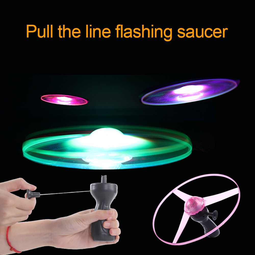 1Pcs Colorful Funny Pull String Led Light Up Flying Saucer Flash Flywheel Linha De Puxar Avião De Brinquedo Para Crianças Presente