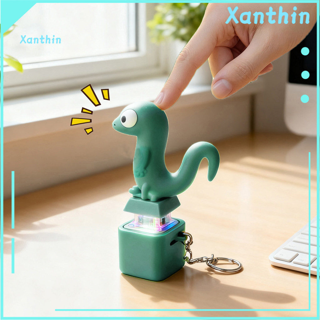 Stimulation Stress Relief Tool Lizard Button Keychain Fidget Toy with Flashing Lights Funny Sounds Rechargeable Decompre