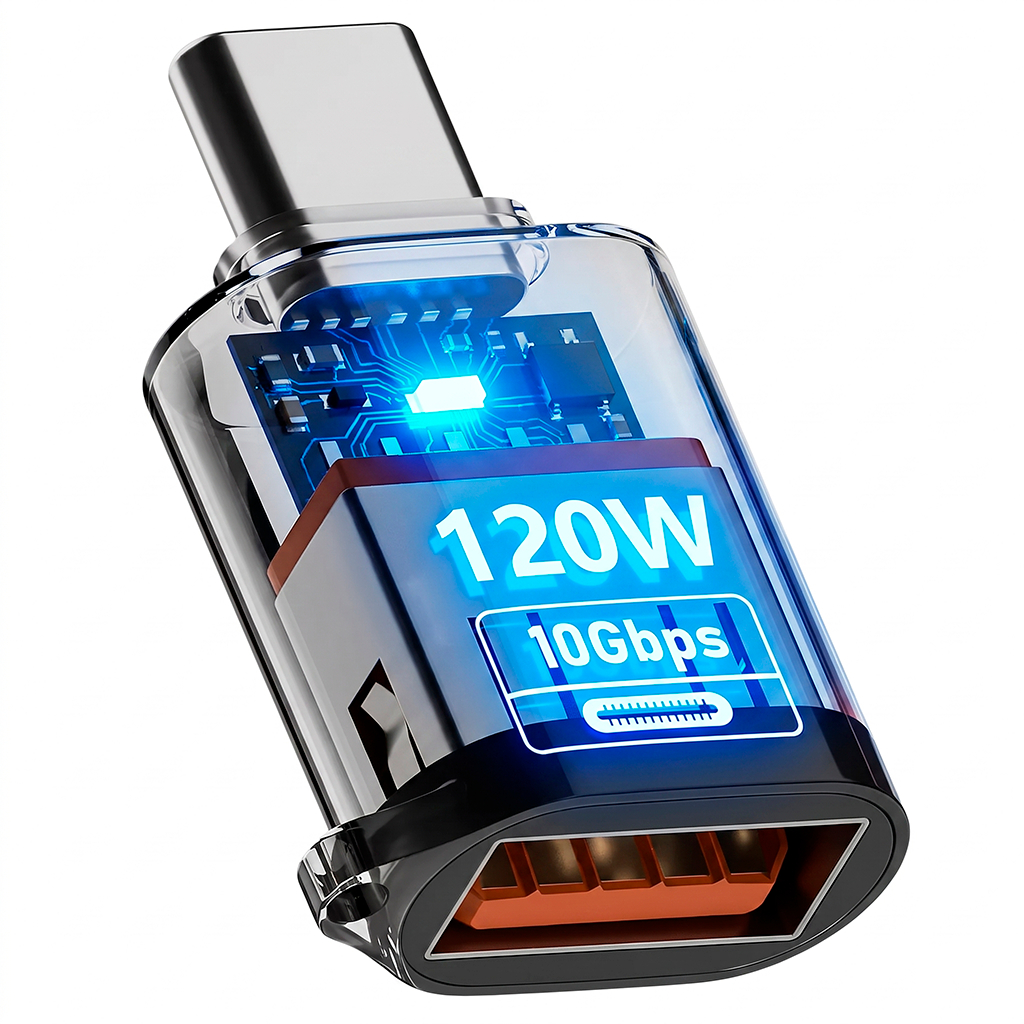 Adaptador USB Tradicional para Tipo C OTG Alta Velocidade 10Gbps Carregamento 120W
