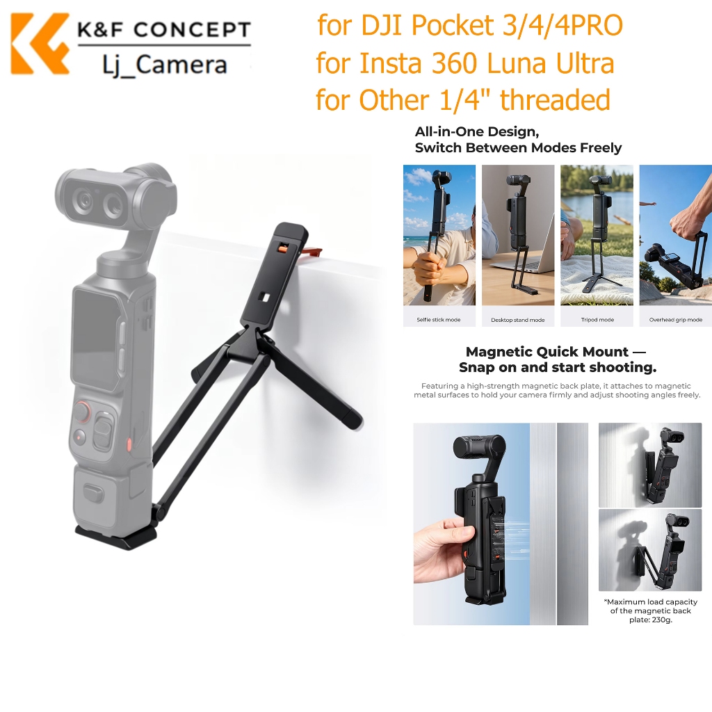 K & F Concept Mini Tripé Magnético 2 Em 1 E Bastão De Selfie Para DJI OSMO Pocket 4PRO Insta360 Luna Ultra
