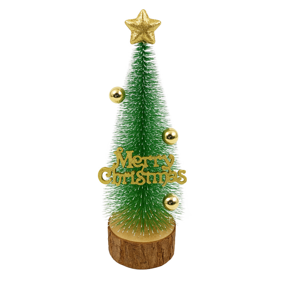 Mini Pinheiro Árvore de Natal Decorativa com Base de Madeira para mesa, presépio e maquetes 17cm