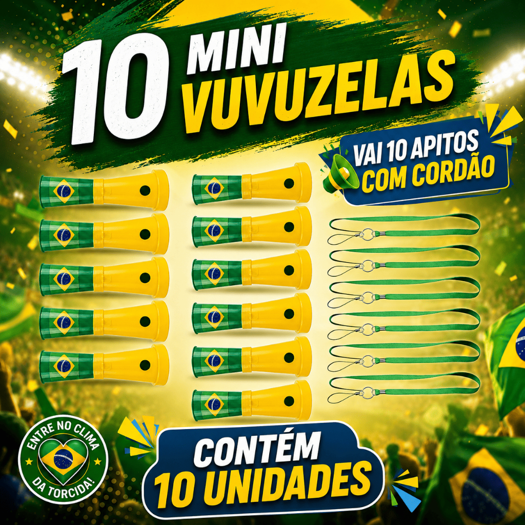 Mini Corneta Vuvuzela Brasil Verde Amarela Torcida Copa 2026 Jogos Festa Futebol Eventos 17cm