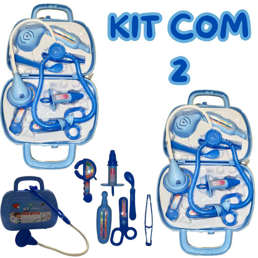 KIT 2 MALETINHA DE MEDICO COM ACESSÓRIOS 8 PÇS MALETA MINI EDUCATIVO ESTIMULA IMAGINAÇÃO DR 19/17CM