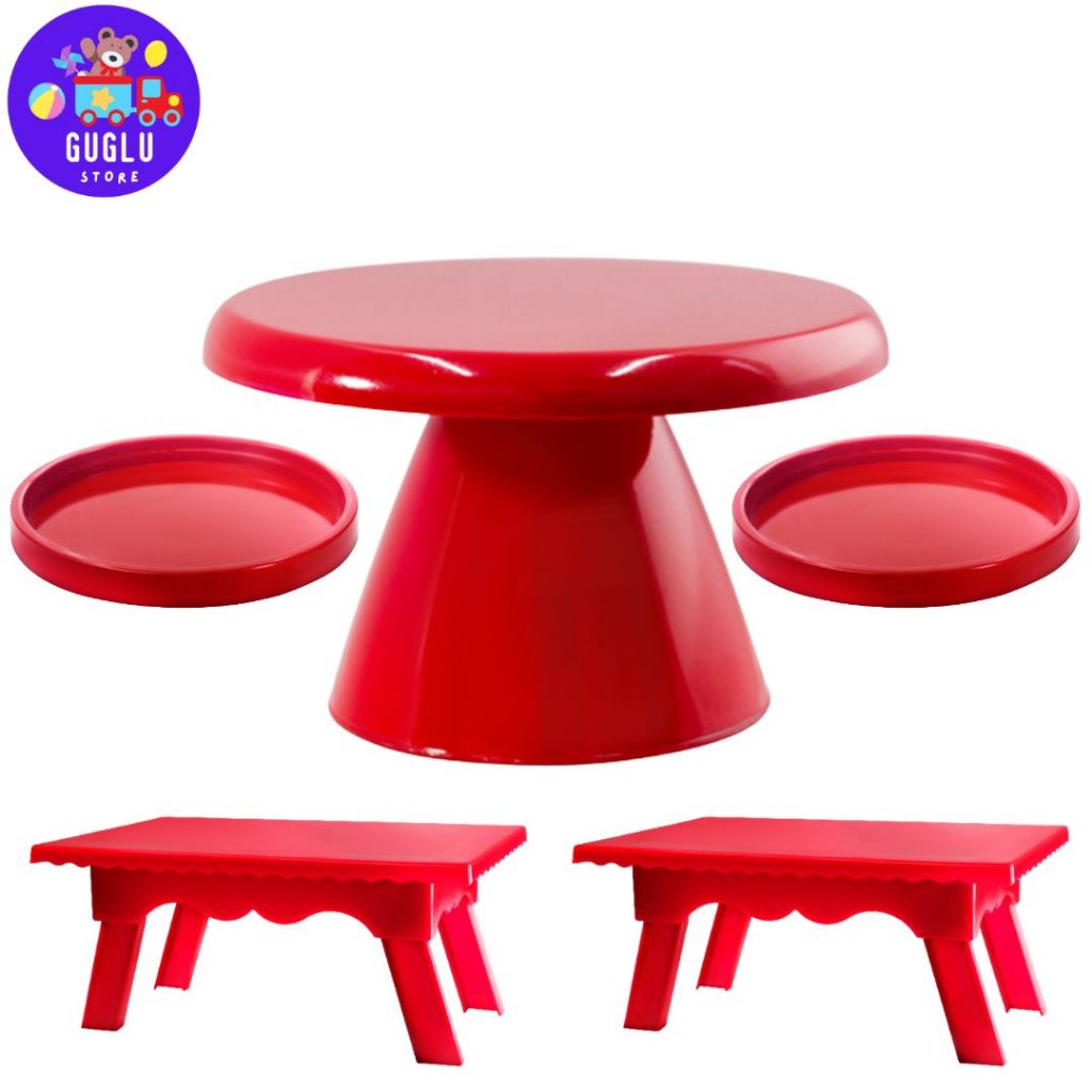 Kit Mini Festa - 1 Boleira Cake Slim 17cm , 2 Mesinhas e 2 Bandejas Decorada Redonda