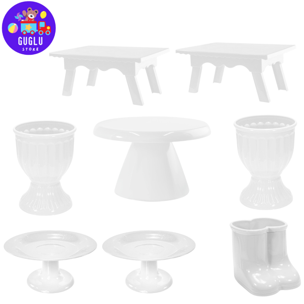 Kit Festa Chá de Bebê - 1 Boleira Cake Slim 17cm , 2 Mesinhas , 2 Vasos Romanos 2 Mini Cakes e 1 Botinha