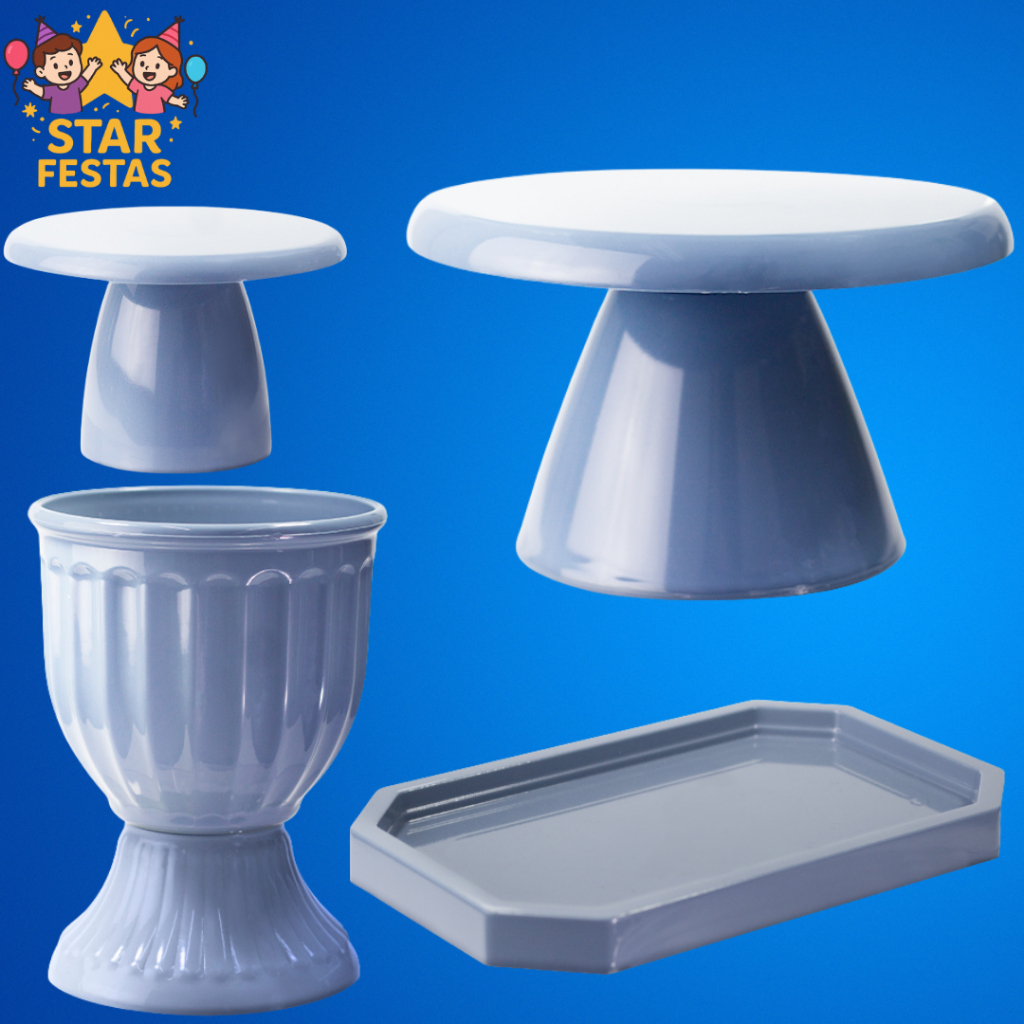 Kit Mesa De Festa - 1 Boleira Cake Slim 17cm , 1 Mini Cake Slim , 1 Vaso Romano e 1 Mini Lapidada