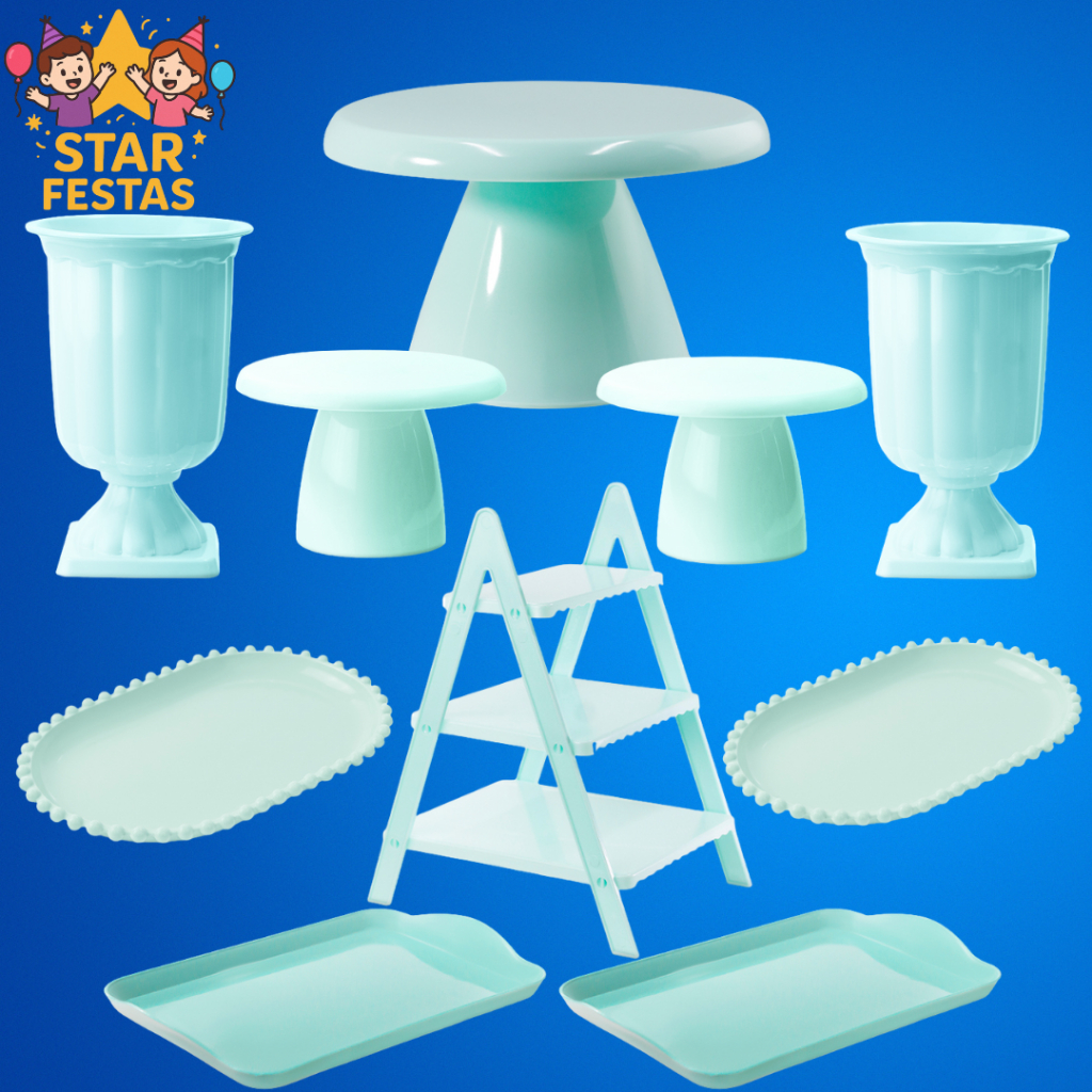 Kit de Festa - 1 Boleira Cake Slim 17cm , Escadinha , 2 Mini Cake Slim , 2 Vasos Gregos , 2 Pérolinhas, 2 Bandeja 20x13
