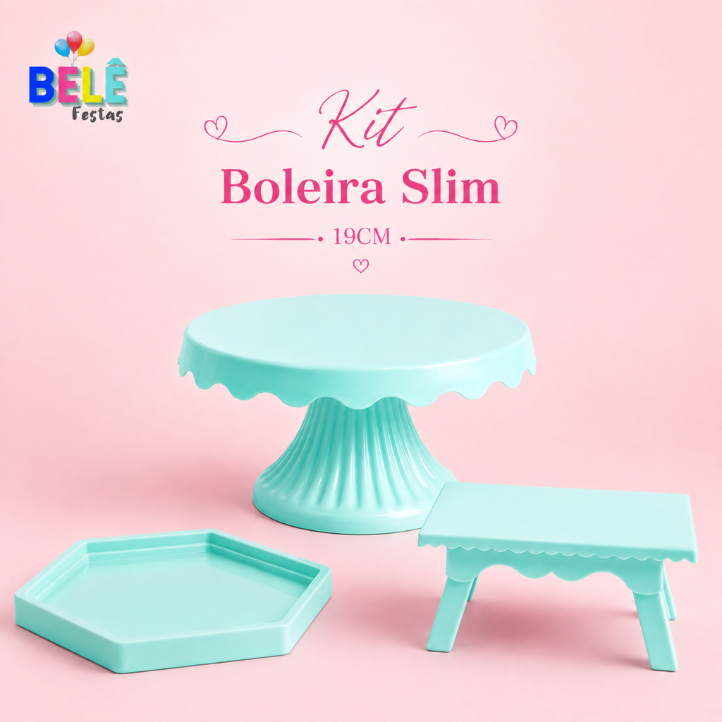 Kit Boleira Renda 19cm + 1 Bandeja Sextavada 17cm + 1 Mesinha - (3 peças)
