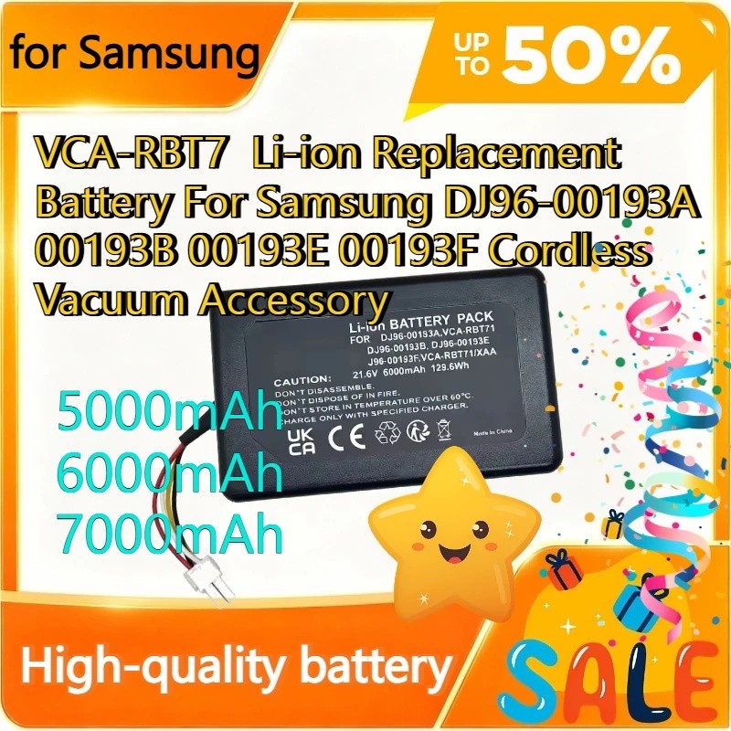 Bateria De Substituição De Íon-Lítio VCA-RBT7 5000/6000/7000mAh Para Samsung DJ96-00193A 00193B 00193E 00193F Acessório