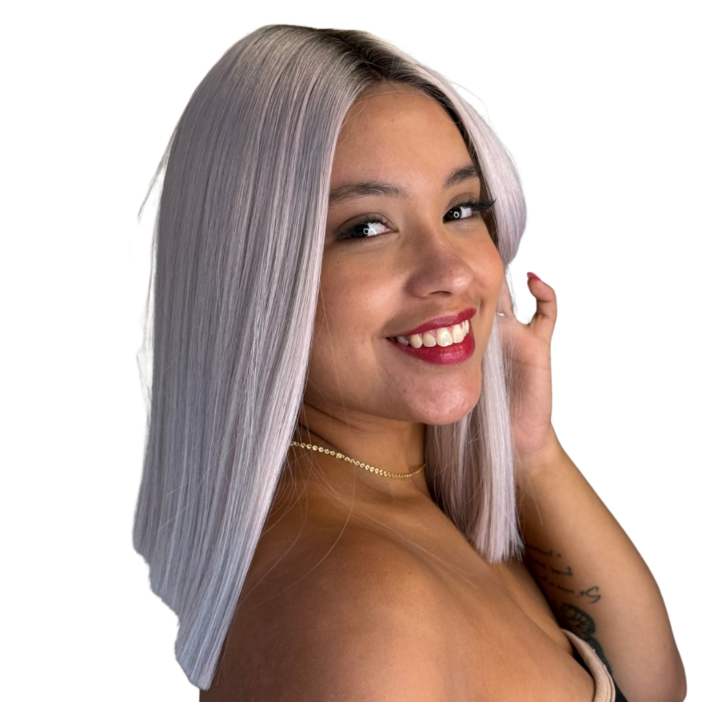 Lace Rosa Platinado Bob Curto: Fibra Bio Orgânica Premium, Resistente ao Calor e Natural