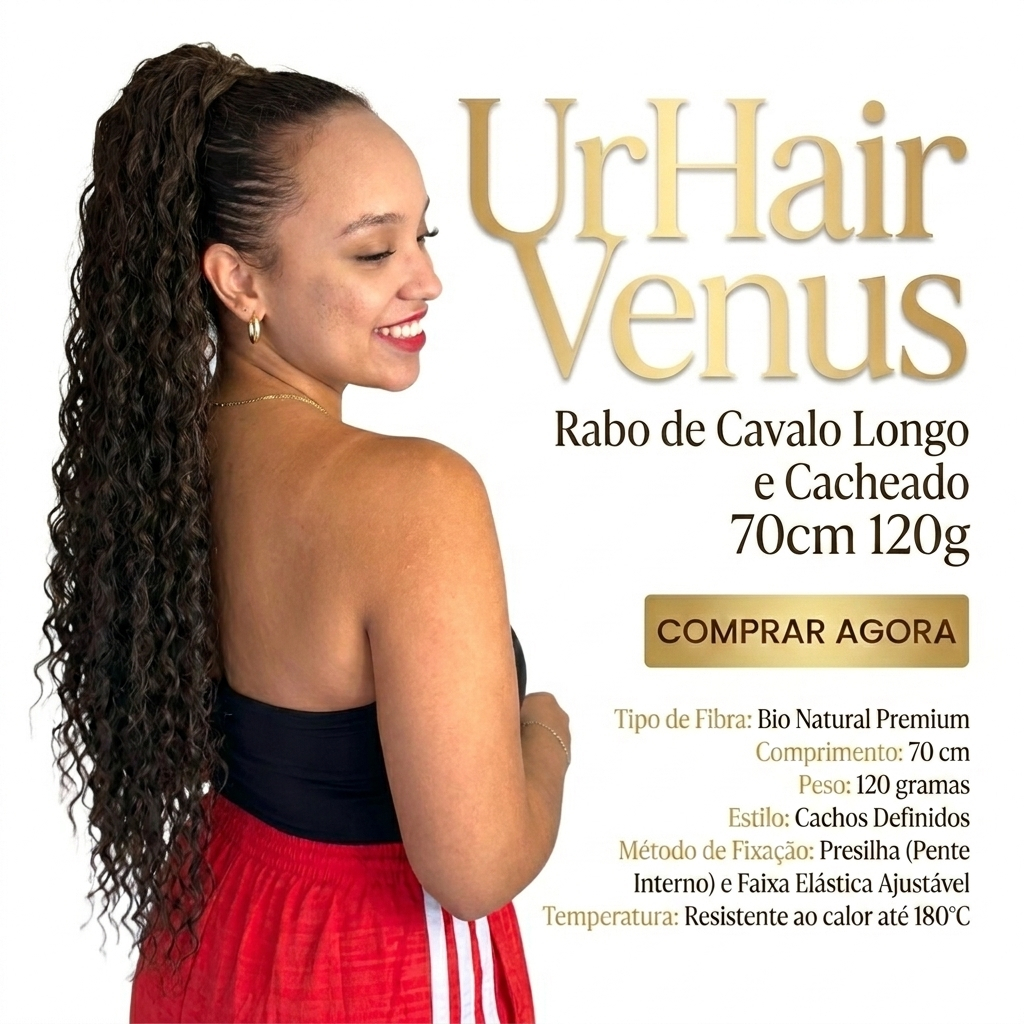 Rabo de Cavalo Cacheado Longo 70cm Extensao de Cabelo Bio Natural
