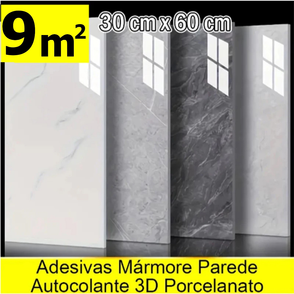 Até 9m²/50PCS Placa Adesiva Autocolante Mármore 60cmx30cm Lavável e Resistente ao Calor pra Quarto Sala Cozinha Banheiro