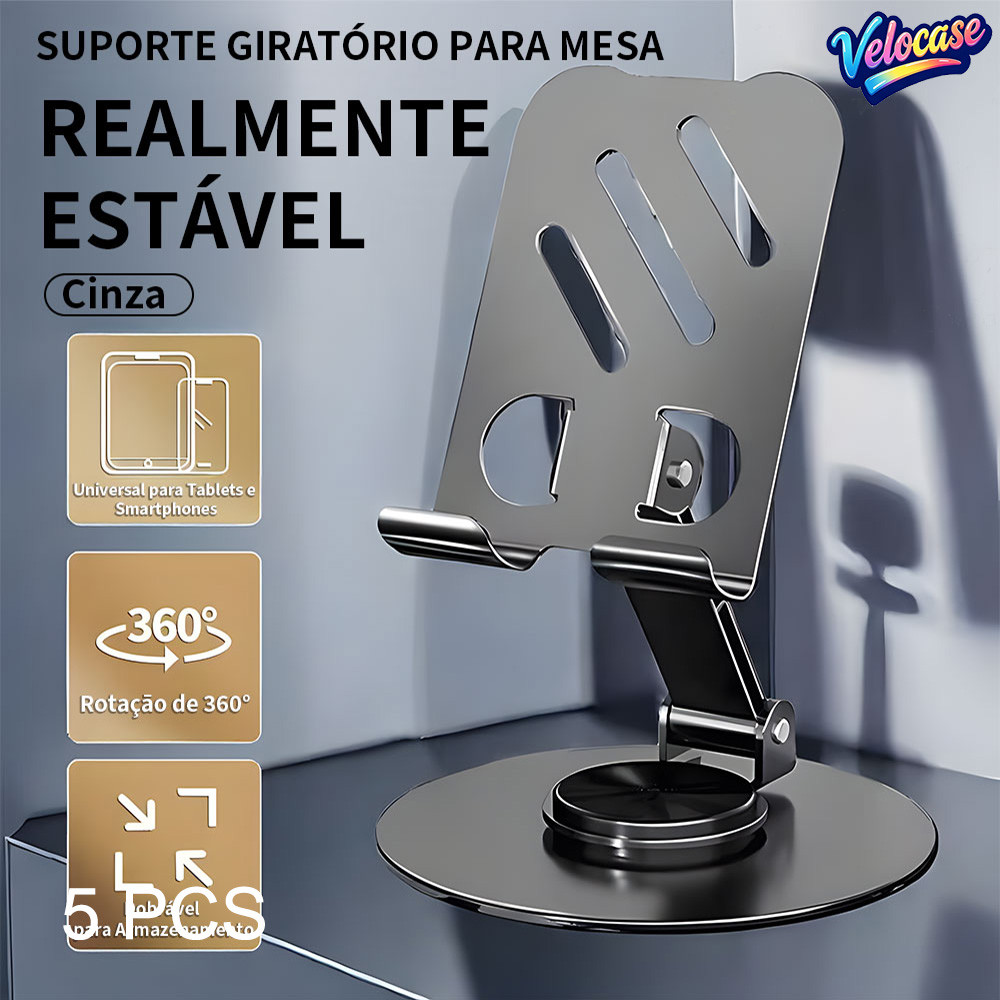 Suporte de Metal Giratório 720° Dobrável para Celular e Tablet Altura e Ângulo Regulável Resistente e Universal ZJ002