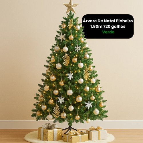 Árvore De Natal Pinheiro 1,80m Luxo 720 Galhos Cheia Artificial Promoção Base Metal 2026 Premium Enfeitar Família Saco
