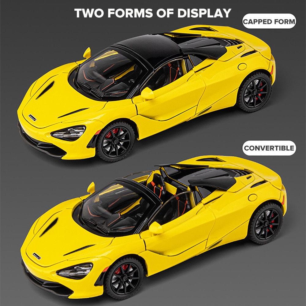 1:24 McLaren 720s Supercarro de Metal, Modelo de Carro de Brinquedo Diecast para Meninos, Simulação de Som e Efeitos de
