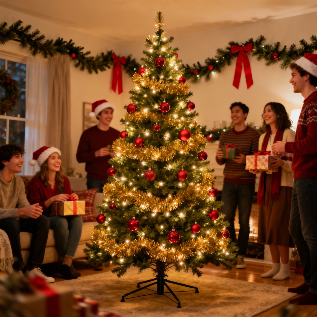 Árvore Pinheiro Natal Verde Cheia 720 Galhos Base Pé Metal Resistente Decoração Festival Natalina
