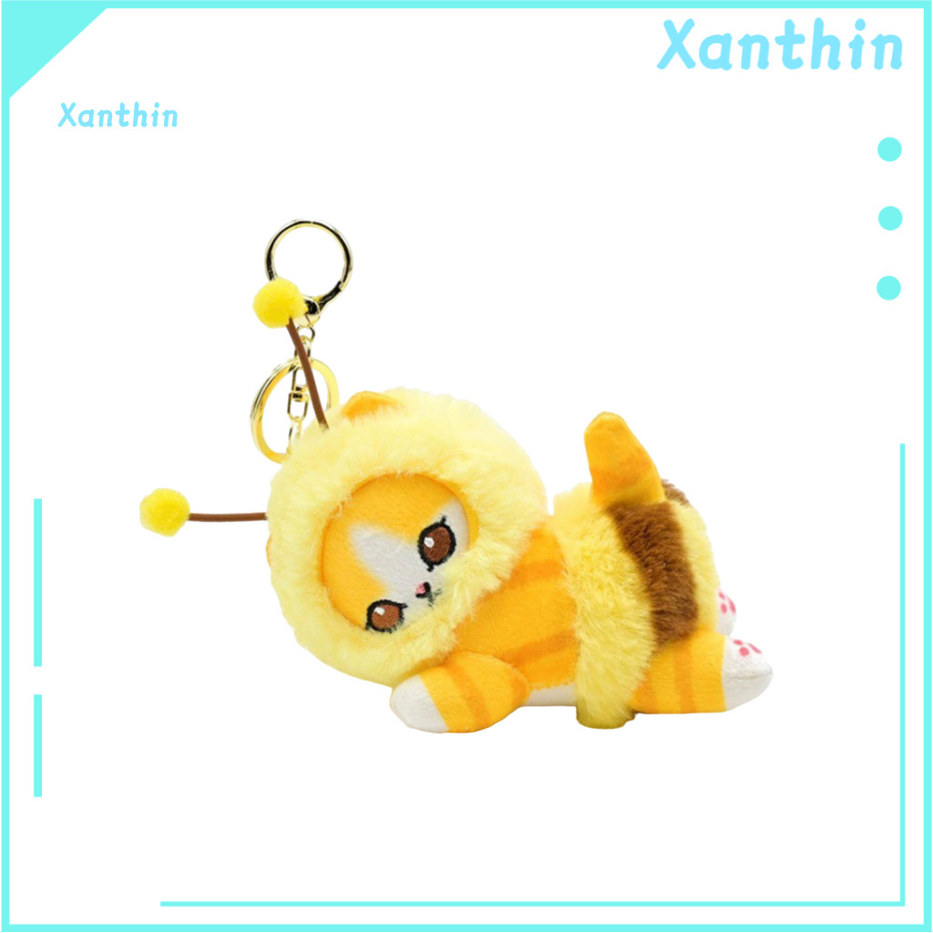 Plush Bee Cat Pendant Durable Keychain Accessory Cartoon – Cute Stuffed Doll Backpack Charm for Kids Students Soft Toy