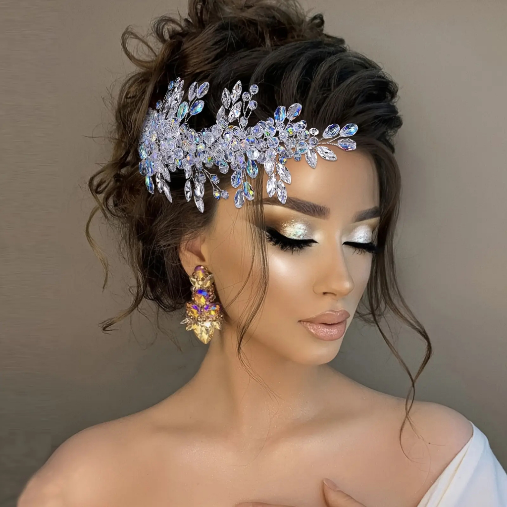 1peça Elegante Faixa de Cabeça Cristal de Noiva Inspirada no Vintage com Brilhantes de Strass e Acentos Florais