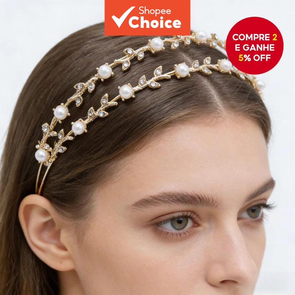Tiara De Strass De Camada Dupla Moderna , Acessório De Cabelo Fashion Com Decoração De Pérolas Para Presente Diário Femi