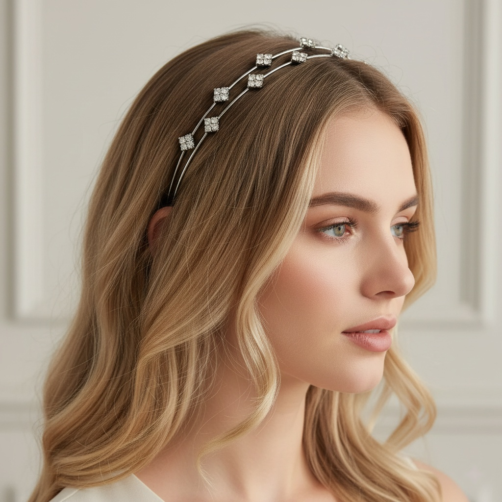 Tiara De Strass De Fileira Dupla Elegante | Acessório De Cabelo De Moda Minimalista Coreana Na