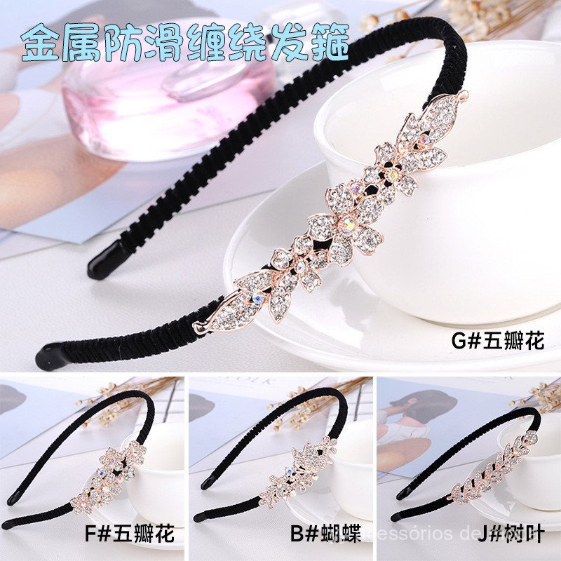 Tiara de veludo estilo coreano com strass e laço, acessório de cabelo, presilha de cabelo antiderrapante com strass, ace