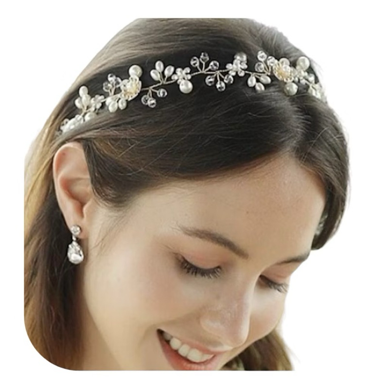 tiara headband fio de noiva com pérolas e pedras de strass para penteado de noivas, floristas ou daminha