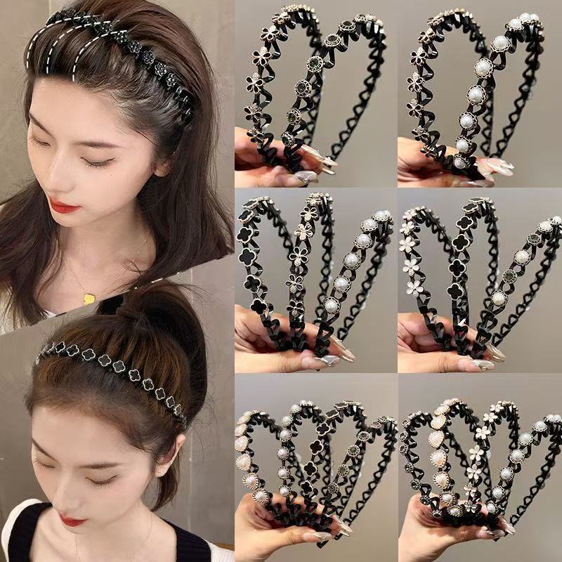 Título E Descrição Do Produto Com Faixa De Cabeça De Strass Bordas Onduladas Coreanas