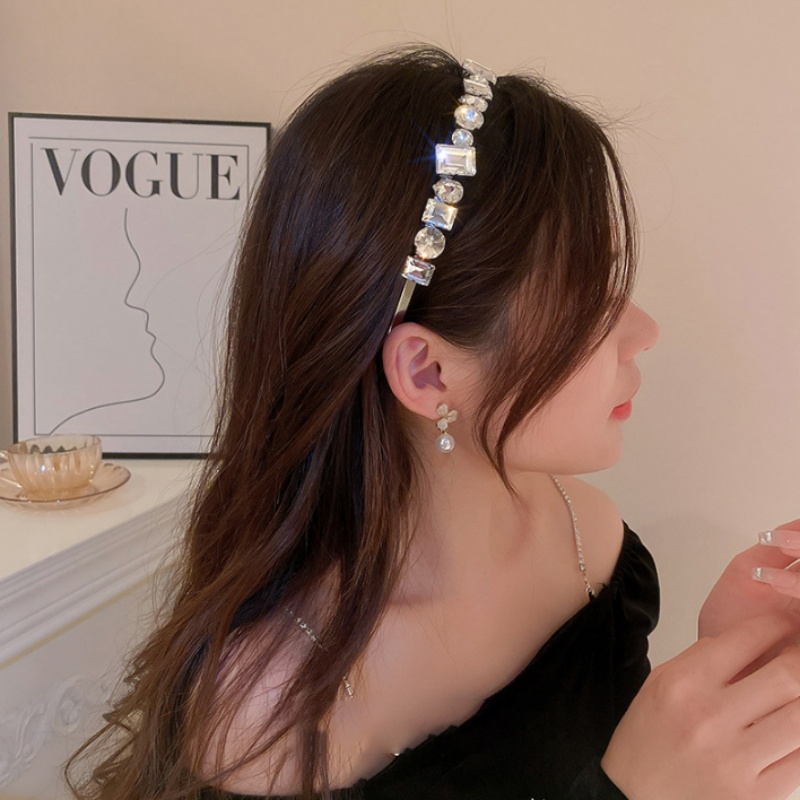 Luxo Barroco Geometria Strass Cristal Bandana Moda Feminina Prata headwear Jóias Casamento Noivado Festa Presente Aniver