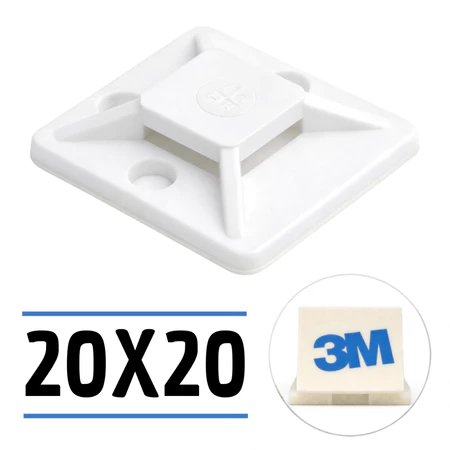 Clips Fixador Organizador 20x20mm Dupla Face Forte 3M para Cabos e Fios Abraçadeiras