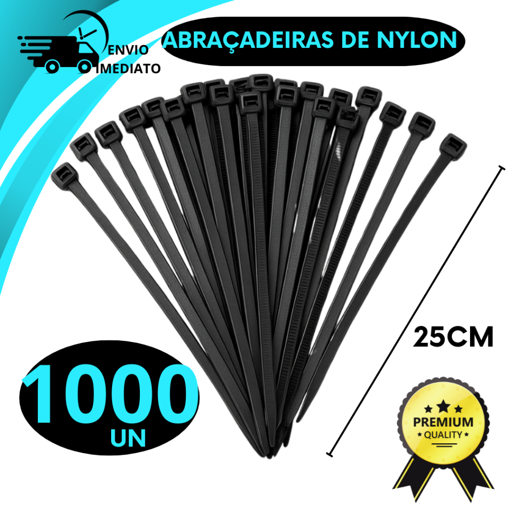 Abraçadeira 25Cm Presilha Preta Enforca Gato Organizador de Fios