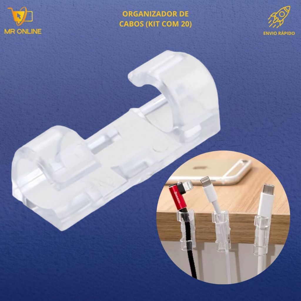 Organizador de Fios e Cabos Com Fixador 10 Peças Autoadesivo Kit c/10 Clips