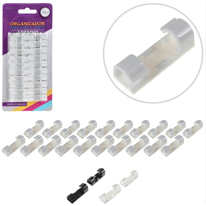 Kit Clip Organizador De Cabos e Fios 20 Peças Autoadesivo
