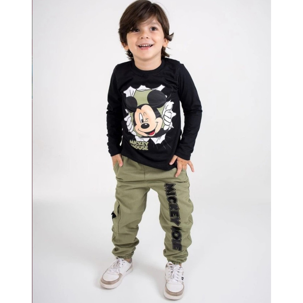 Conjunto Mk Blusa Calça Sarja Cargo Menino Lançamento