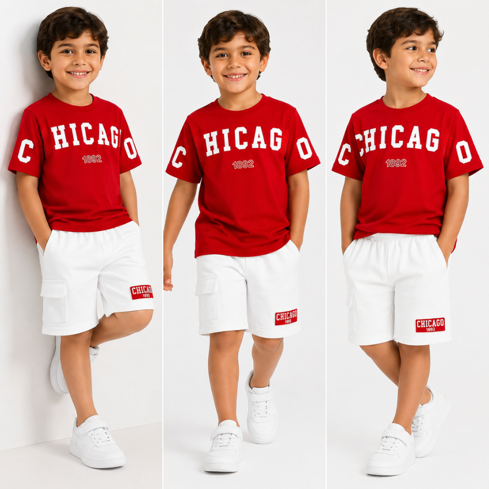 Conjunto Infantil com 2 Peças Estilo Masculino - Blusa + Short Cargo de Verão - Tamanho 2 ao 12 Anos
