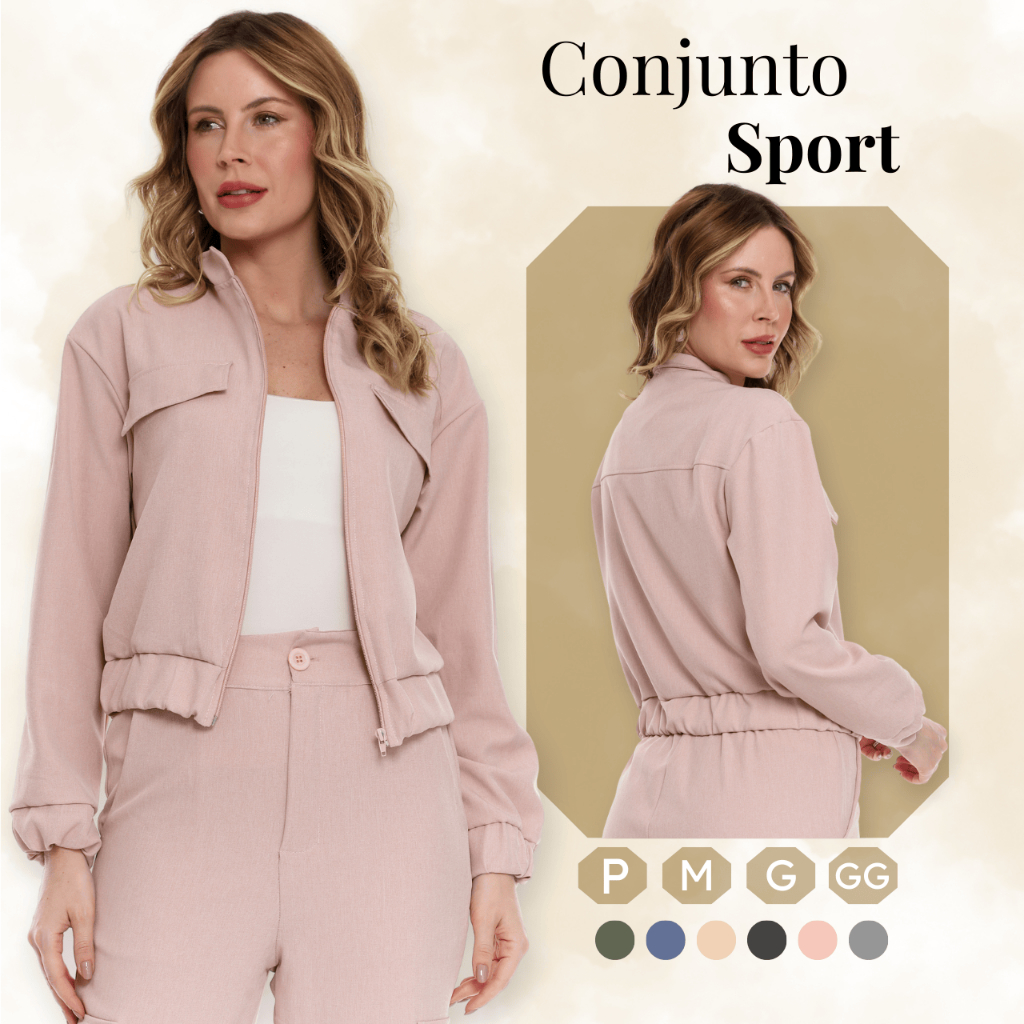 Conjunto Feminino Calça Cargo e Blusa  Sarja Casual Elegante