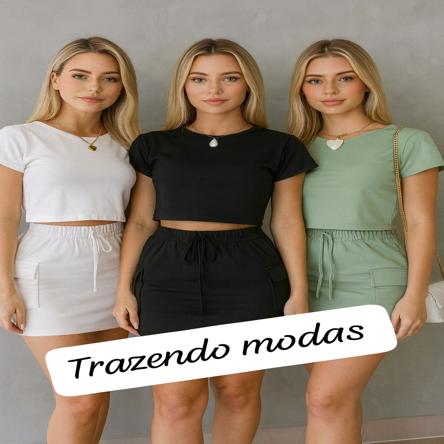 Conjunto Pity: Saia Cargo Saia Cargo Cropped Camiseta Curta