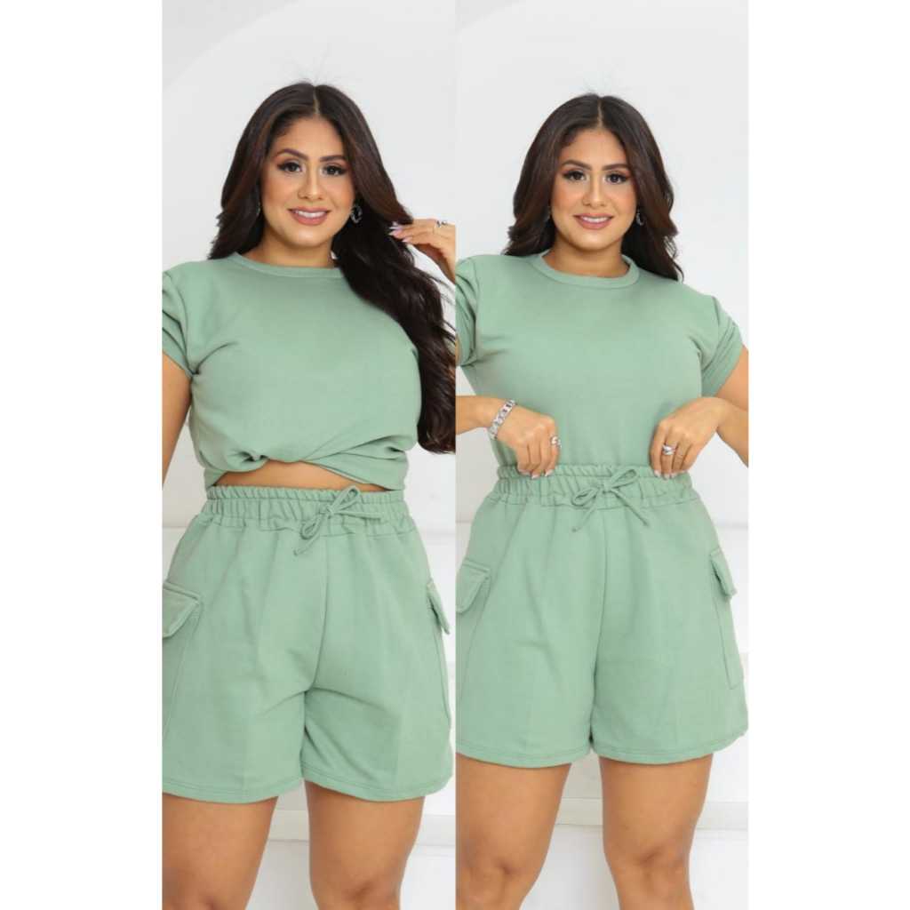 Lançamento Conjunto Pérola! Composto por shorts cargo de cós alto e blusa com detalhe na manga.