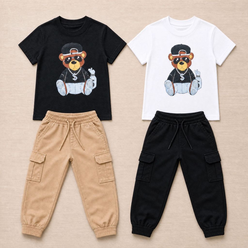 Conjunto Infantil Menino Blogueirinho Masculino Calça Cargo E Blusa De Malha Estiloso