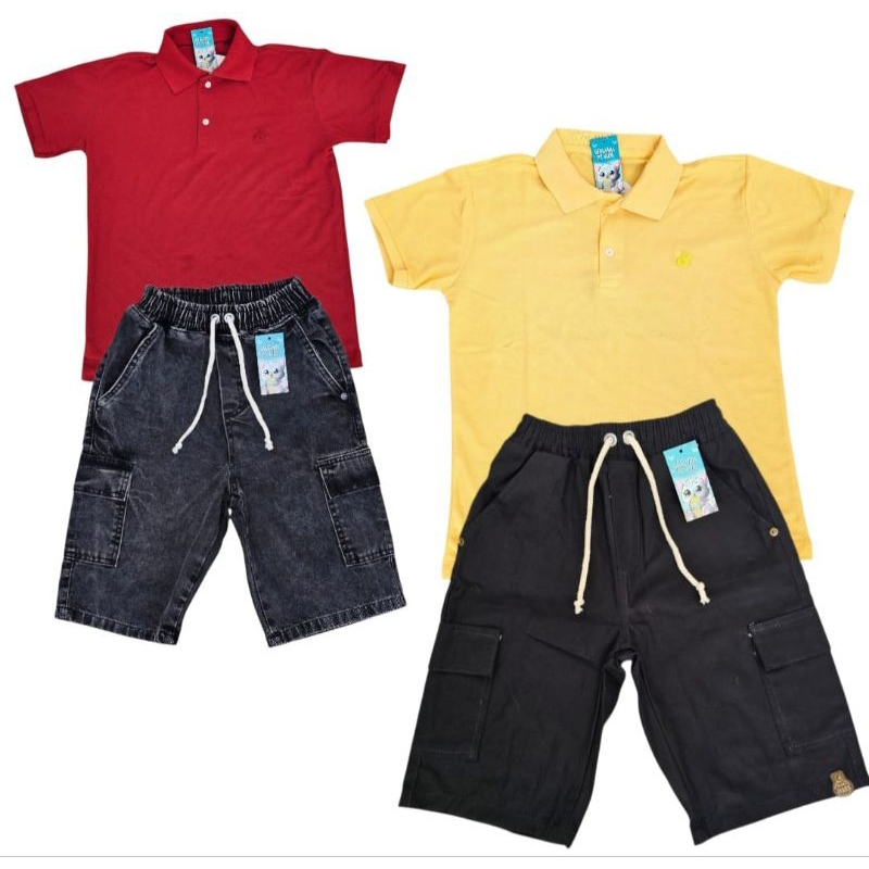 kit conjunto infantil menino verão camisa polo+bermuda cargo no tamanho 10 12 14 16