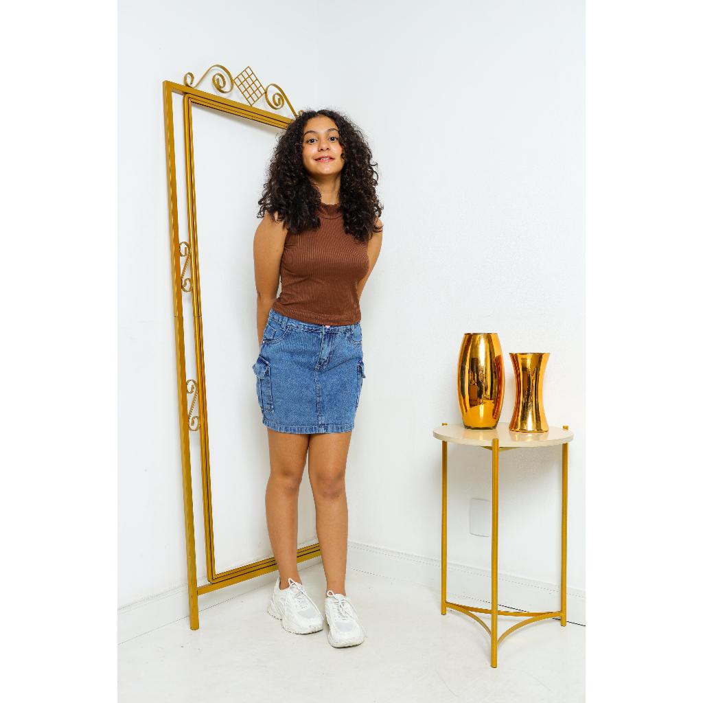 Kit Saia Cargo jeans Marmorizada + Blusa regata
