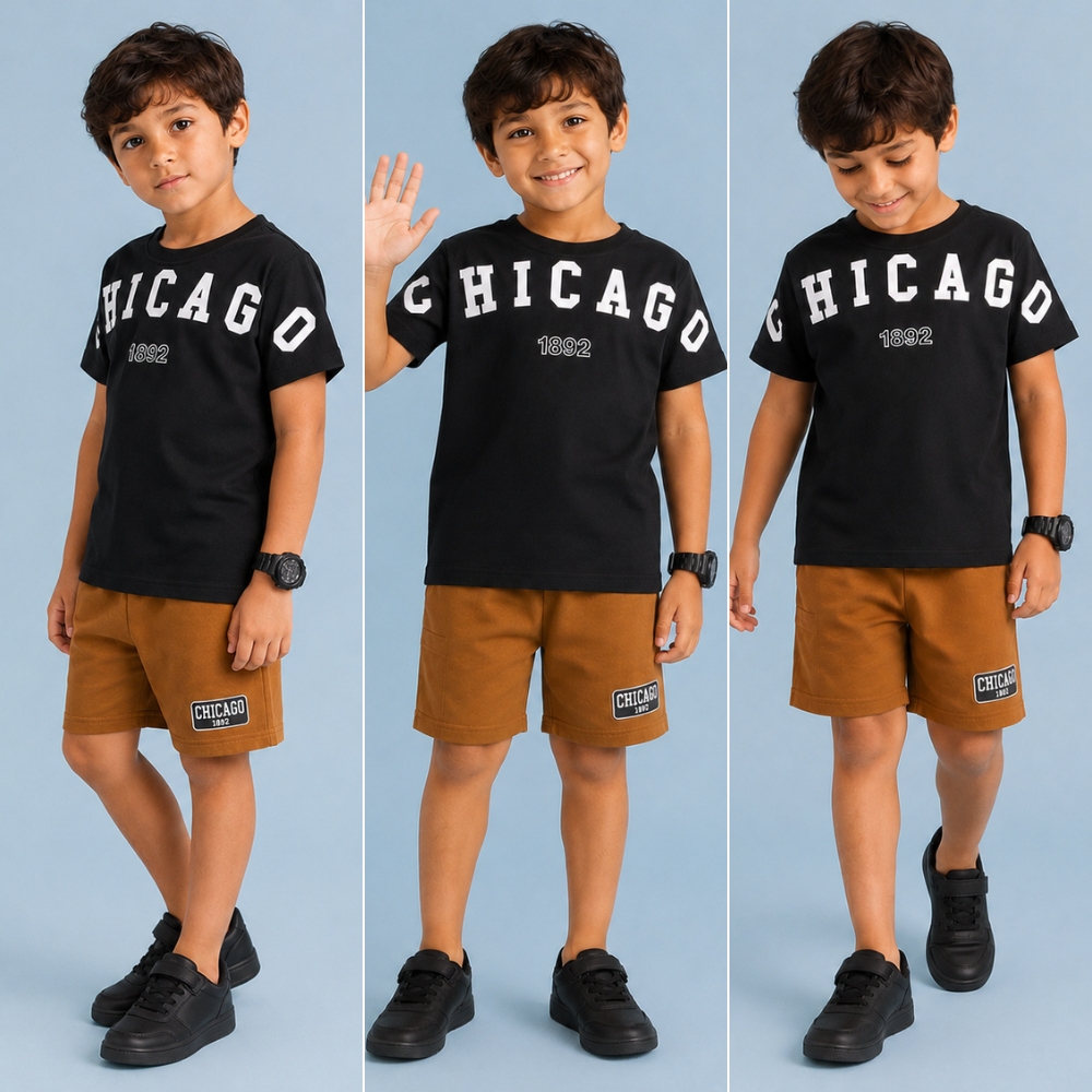 Roupa nova Kit com 2 Peças de blusa de manga estampada + short moletom bolso cargo infantil menino