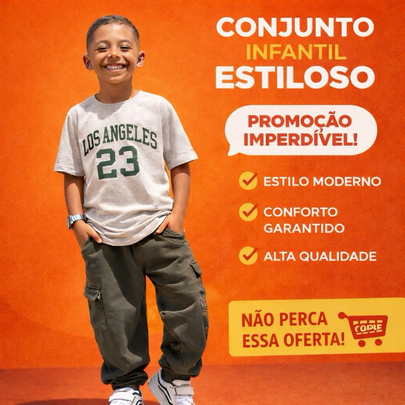 Conjunto Infantil Menino Calça Cargo E Camisa Estiloso Blogueiro