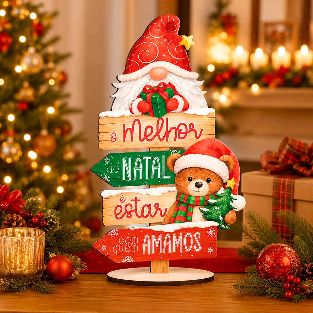 Enfeite de Mesa Natalino em MDF - O Melhor do Natal 14x25cm