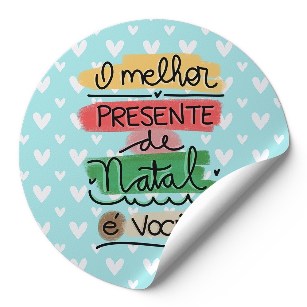 144 Adesivo Decorativo Autocolante O Melhor Presente De Natal É Você Azul Ciano Coraões Brancos