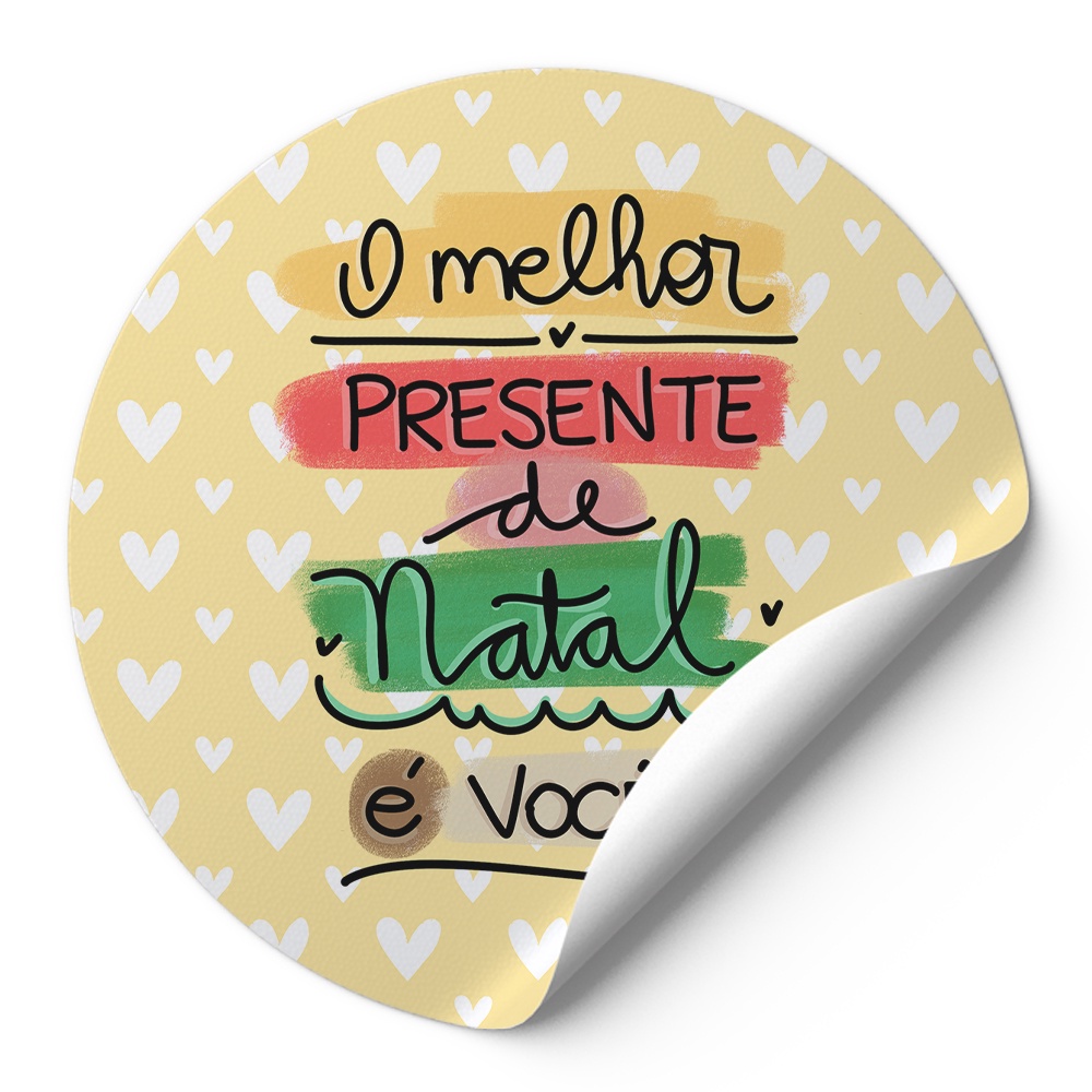 Tag Etiquetas Adesivos Para Embalagens Redonda O Melhor Presente De Natal É Você Amarelo Corações Brancos Ad01294